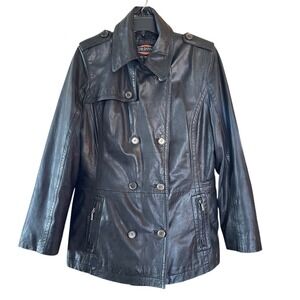 Cordovan International Leather Womens  Double Breasted Black XL/TG Ultra Soft